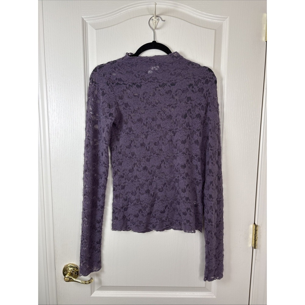 HYFVE Womens L Purple Lace Mock Neck Long Sleeve Top Sheer Fuzzy Whimsigoth Boho